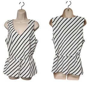 Chapter One V-Neck Sleeveless Striped Blouse Top Size XL Color White/Blue